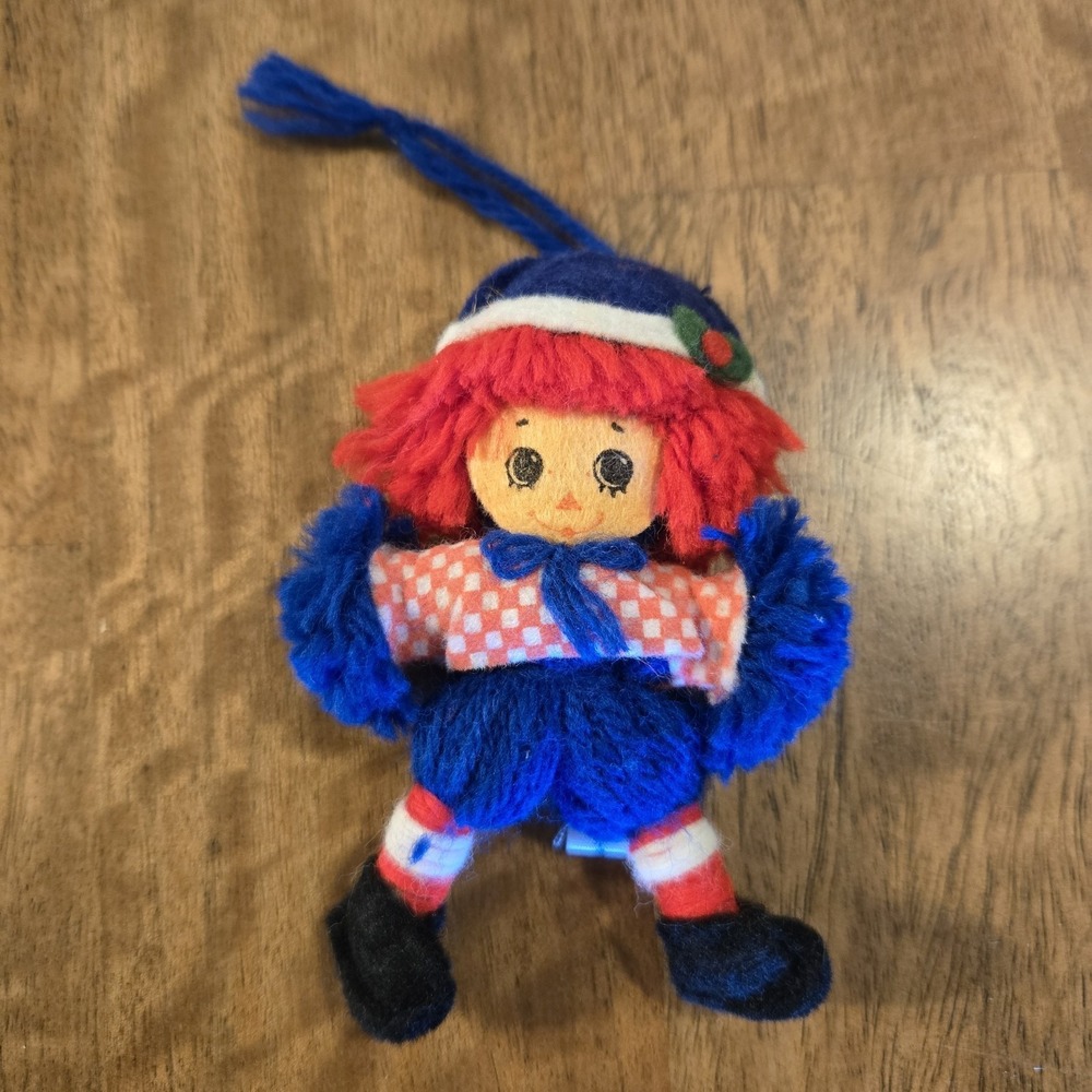 Vintage 1975 Raggedy Andy Christmas Ornament Bobbs Merrill Yarn Doll Plush 4"
